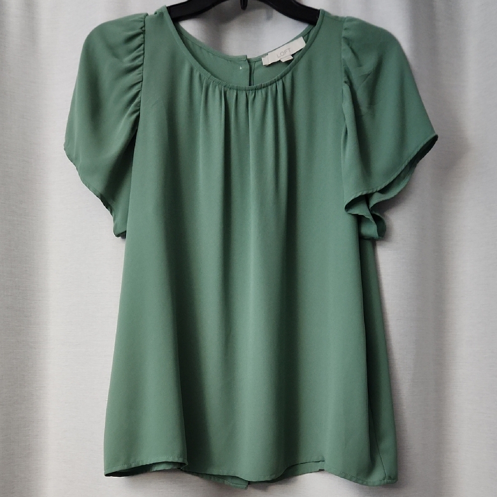 Loft Green Ruffle Sleeves Blouse Size M